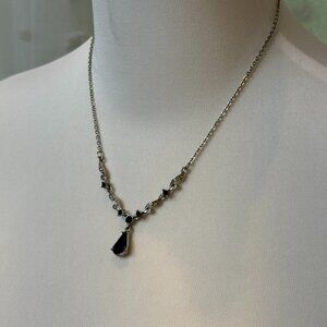 Blue Sapphire-Like Silver Toned Necklace